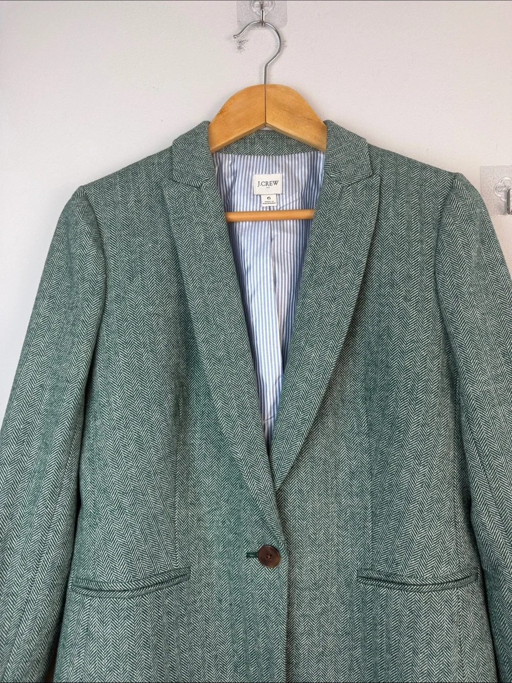 J. Crew FA24 Hollander Blazer Wool Blend in Green Herringbone Office Preppy Work